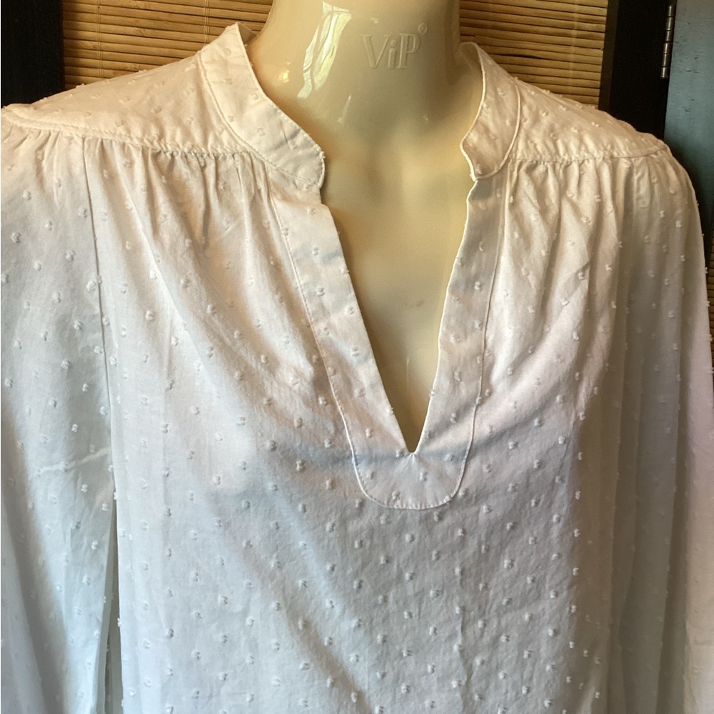 NWT Gap white cotton blouse XS embroidered split neck long sleeve band collar - Picture 4 of 11